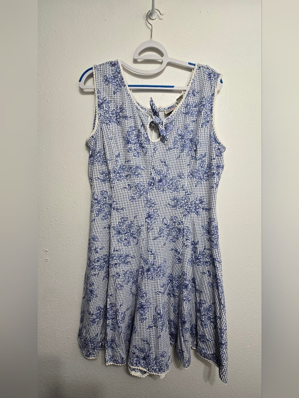 Vintage 90s Stefano Blue Gingham Floral Romper Plus Size 18/20W